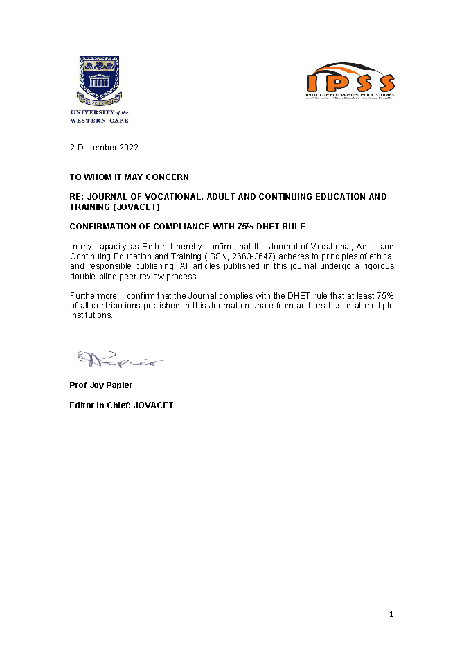 Confirmation of compliance with 75% DHET rule
